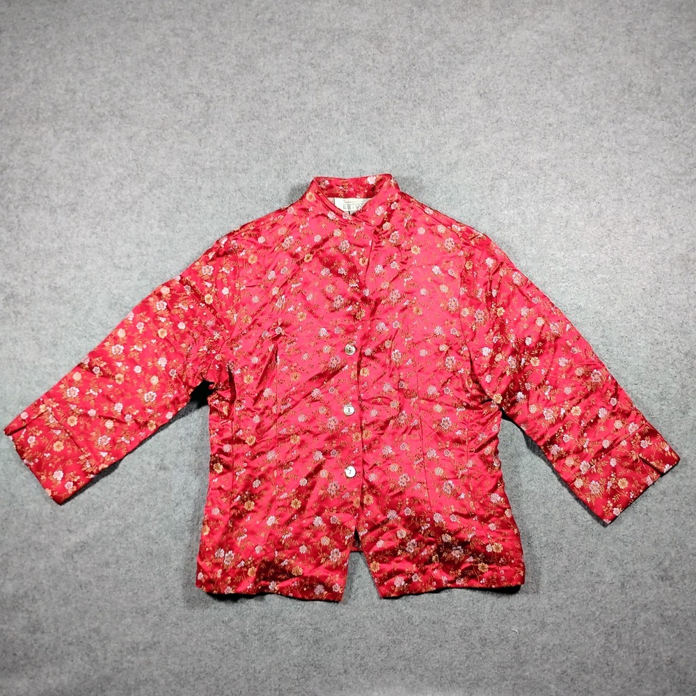 Linda Bertozzi Women's Red Floral Silk Brocade Chinoiserie Blazer Jacket Size 3
